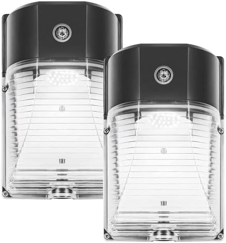 CINOTON 26W LED Wall Pack Light with Dusk to Dawn Sensor, 3000LM[100-277Vac/160W HID/HPS Equiv.] IP65 Waterproof Outdoor Security Flood Lighting for Garage Warehouse Garden 5000K-Daylight 2 Pack-Black