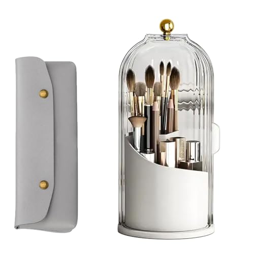 Dechoga Makeup Brush Holder Set, Makeup Organiser with Transparent Dust Lid, 360° Rotating Sliding Opening Make up Brush Holder Suitable for Cosmetic Brushes, Lipsticks, eyeliners, Lipsticks
