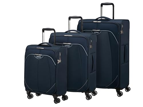 American Tourister Poproll - Set de 3 valises Souples (Cabine, Moyenne, Grande), Léger - Bleu (Navy)