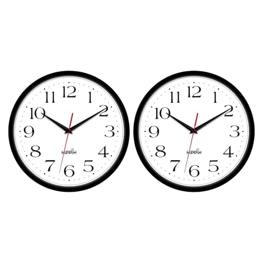 HIPPIH 2 Pack Silent Wall Clock, 10 Inch Non Ticking Quiet Digital Sweep Decorative Battery Operated Wall Clocks for Living Room Bedroom Kitchen School Office Decor, Black