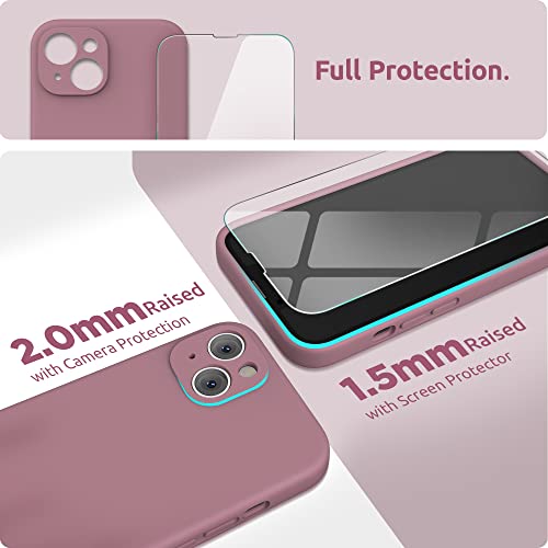 Surphy Compatible With Iphone 13 Mini Case With Screen Protector, (Camera Protection + Soft Microfiber Lining) Liquid Silicone Phone Case 5.4 Inch 2021, Lilac Purple #TOP2