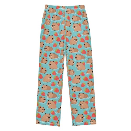 Pajama Pants Sleep Pants Soft Elastic Waist Pajama Lounge Pants Red Strawberry Cute Capybara for 6-14 Years Old