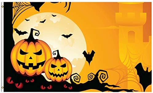 ShineSnow Halloween Pumpkin Ghost 3x5 Feet Flag, Polyester Funny Creepy Autumn Moon Yellow Bat Double Stitched with Brass Grommets 3 X 5 Ft Flag for Outdoor Indoor Decor