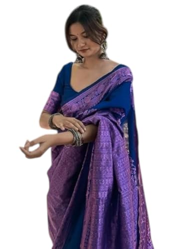 Image of Flosive Women's Kanjivaram Silk Saree With Beautiful Blouse With Zari Border