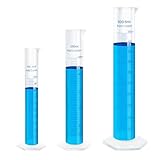 HUAOU 3pcs Plastic Graduated Cylinders - 100 250 500ml, Lab Chemistry Measuring Cylinders Set - Durable Class...