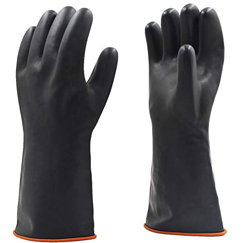 Jewboer 2 Pairs 14" Heavy Duty Rubber Gloves,Chemical Muriatic Acid Resistant Latex Gloves,Waterproof
