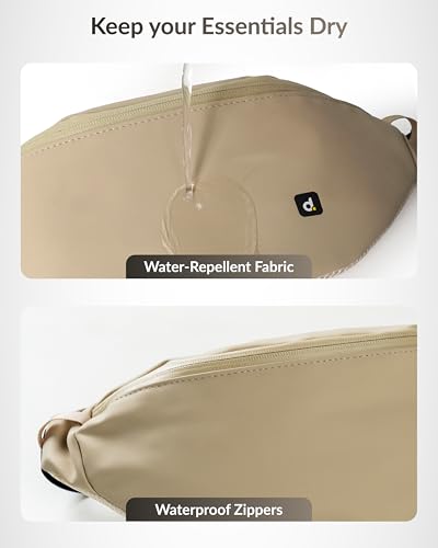 Image of Destinio Waist Bag for Man Woman - Anti Theft, Waterproof Zippers and Back Pocket - Large Travel Waist Pouch, Fanny Pack, Belt & Hip Bag for Hiking, Passport, Gym (Beige)