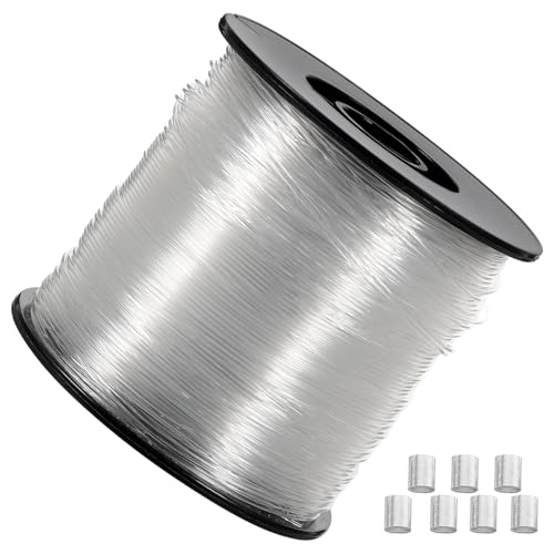 LALAFINA Cuerda Transparente para Colgar Cuadros de Nylon 0.80 Mm, 200 Metros, 60 Piezas de Accesorios de Aluminio, Cordón Resistente para Marco de Fotos, Herramienta de Bricolaje