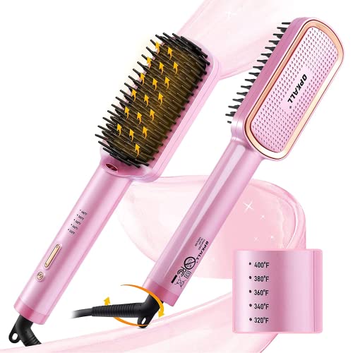 OPKALL Hair Straightener Brush Ionic straightening Brush with Anti-Scald Feature Professional hot Comb Hair Straightener with 5 Temps PTC Ceramic Heating Straightening Comb with Auto-Off Function