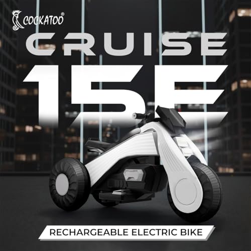 Image of Cockatoo 15E Cruise Rechargable Electric Bike for Kids with Music and LED Light, Kids Scooter Bike for 3+Yrs Boys&Girls Powered by 6V & 4.5 AH Battery for 4.5Hr-6Hr Ride with Foot Accelerator