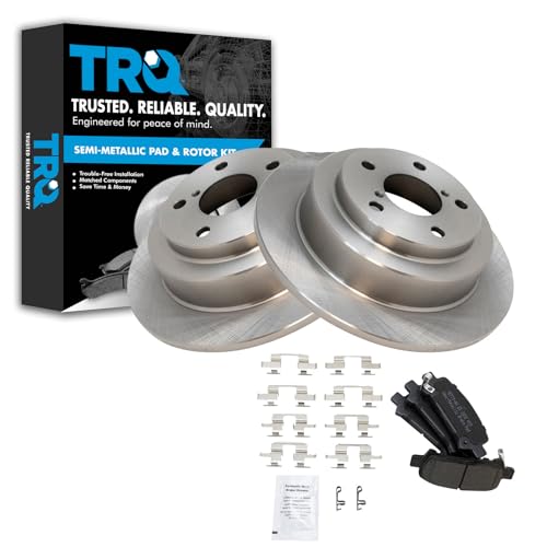 Image of TRQ Rear Brake Pad and Rotor Set Semi Metallic Solid Rotors | For 1998-2003 Subaru Forester 1999-2003 Impreza
