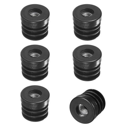 M METERXITY 6-Pack Inserts for Round Tubes with M8 Thread, 1" (25mm) OD Plastic Tube Insert for Chair/Table/Caster, Tubing End Cap Floor Protectors Metal Furniture Legs Glide Plug