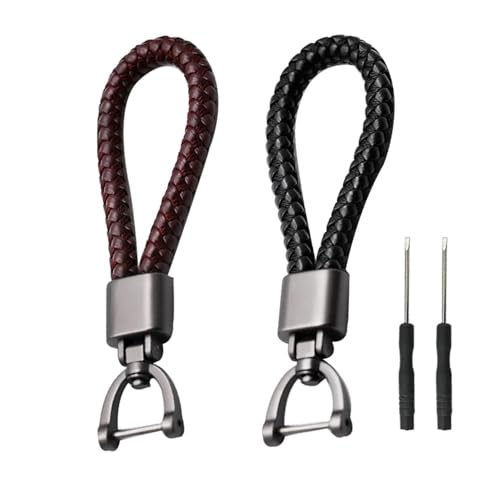 ZEACCT 2 Piezas Llavero Cuerda Cuero, Trenzado Llaves Coche, Trenzado Llaves Coche y Moto Llavero Coche AleacióN, Cuero Trenzado Llavero Para Hombre y Mujer Regalo Diseño Tejido Mano (Negro+Marrón)