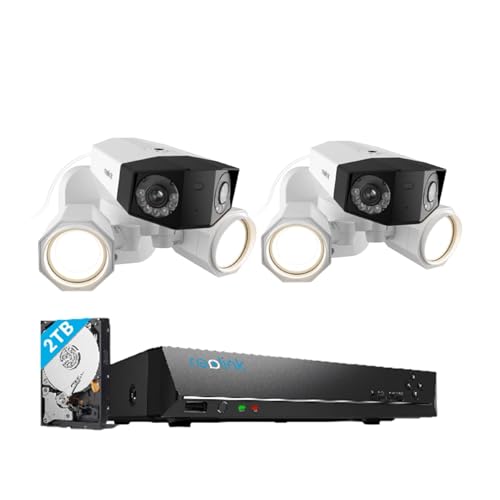 REOLINK 4K Security Camera System, IP Camera in 180° Ultra-Wide Angle, Advanced AI Detection, 1800 Lumen Floodlight, 2X Duo Floodlight PoE Bundle 1x 8ch PoE NVR with Built-in 2TB HDD