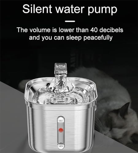 LoKori Fuente de Agua para Gatos de Acero Inoxidable, Dispensador Automático para Perros de 2,2 L/73 Oz, Cuenco para Gatos con Ventana de Nivel de Agua, Fuentes para Gatos Súper Silenciosas para Beber - imagen 3