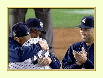 Andy Pettite and Derek Jeter say Farewell to Mo Mariano Rivera The Hug Final Game At Yankee Stadium 8x10 Double Matted 5x7 Photo NY Yankees