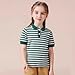 Baby Boys Striped Collared Short Sleeve Polo Shirt Button Closure, Soft & Comfortable School Uniform Kids Sport Tops Dark Green 1-2 Years
