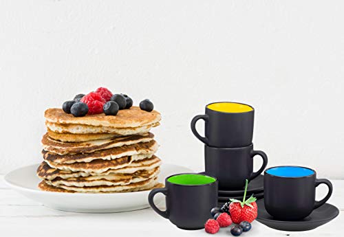 Bruntmor Porcelain Cappuccino Cups With Saucers - 4 Ounce For Specialty Coffee Drinks, Latte, Cafe Mocha And Tea - Set Of 4, Black With Colored Interior #TOP3