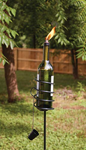 Oenophilia Afterglow Garden Stake Wine Bottle Wick Candle Holder - Black, 4.75 Ft Tall #TOP3