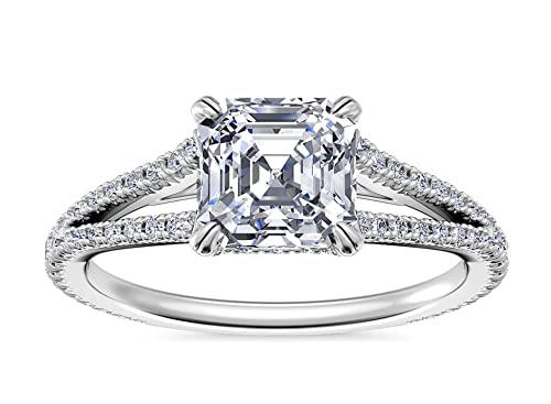 Isaac Wolf 2.31 Ct Asscher Cut Moissanite Diamond Split Shank Engagement Ring 10K Solid Gold White, Yellow Or Rose Gold (White Gold, 5.5) #TOP25