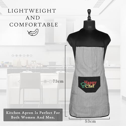 Image of Kuber Industries (Pack of 3) Kitchen Apron | Cooking Apron for Men | Waterproof Apron | Apron for Restaurant | Kitchen Dress for Women | Apron for Chef | Front Pocket | Barik Check | Black