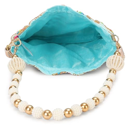 Image of LONGING TO BUY Indian Embroidered Pearl Potli Bag For Women, Sequence Design with Tassel, Wedding Potli Bags