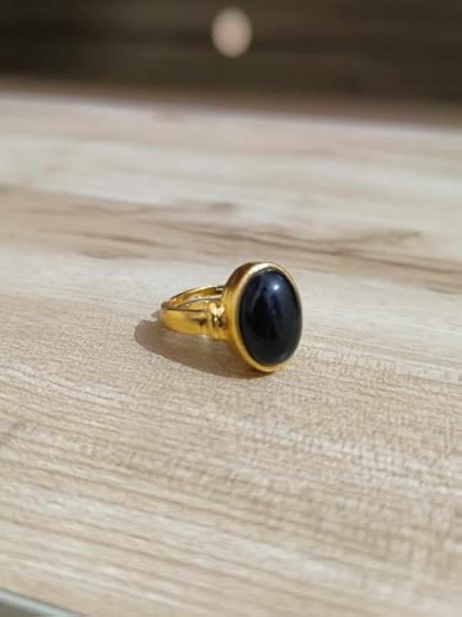 Black Hakik Stone Adjustable Ring, Classic Design
