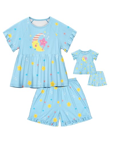 Image of LQSZ Matching Girls & Doll Pajamas Set for Toddler Girls Short Sleeves Cute Outfit Sleepwear