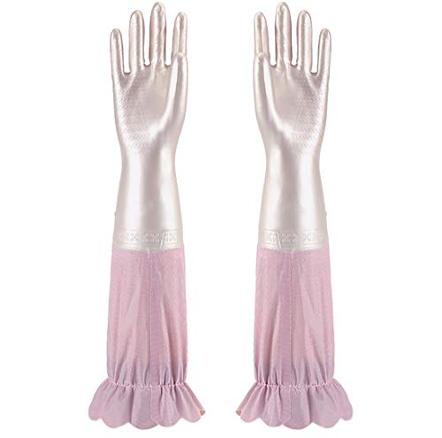 (1 Pair) Reusable Waterproof Kitchen Gloves with Cotton Lining, Non-slip Dishwashing Cleaning Household