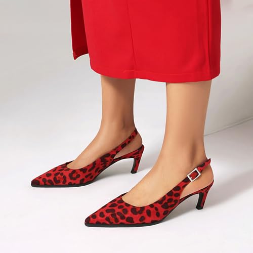 SHEMEE Women Kitten Heels Slingback Pumps Comfort Low Heels Closed Pointy Toe Pumps Black Faux Suede Stiletto Sandals Buckless Fashion Elegant Party Dress Commuting Shoes3
