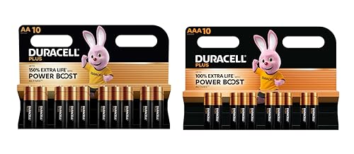 20X Pilas Duracell AA + AAA Plus Power Boost (1 blíster de 10 AA 150% más largas + 1 blíster de 10 AAA 100% más largas) 20 Pilas (LR6/MN1500 + LR03/MN2400)