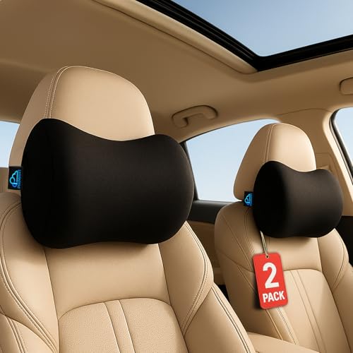 PRIMART 2 Pack Car Neck Pillow, 100% Memory Foam Car Headrest Pillow for Neck Support, Breathable Removable Cover & Adjustable Strap, Ergonomic Design for Driving Comfort, Neck Pain Relief, Travel