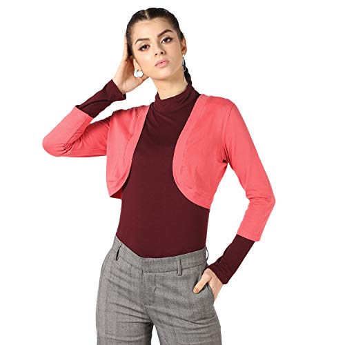 Image of PepTrends Solid Cotton Knitted Short Shrug with Front Open