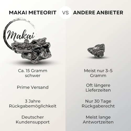 Makai echter Meteorit Sternschnuppe mit Echtheits-Zertifikat und individueller Widmung zum selber beschriften & Geschenkbox (Herzbox mit Zertifikat)