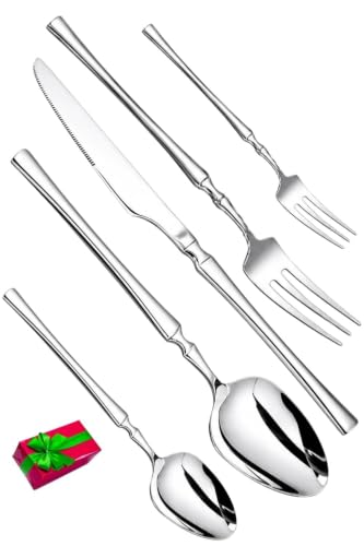 Image of Elegant Handle Silver 30 Pcs Heavy Duty Stainless Steel Cutlery Set for Dining Table (6 pcs Spoon Set+6 pcs Forks Set+6 pcs Butter Knife+6 pcs Dessert Spoon+ 6 Pcs Fuit Fork for Kitchen)