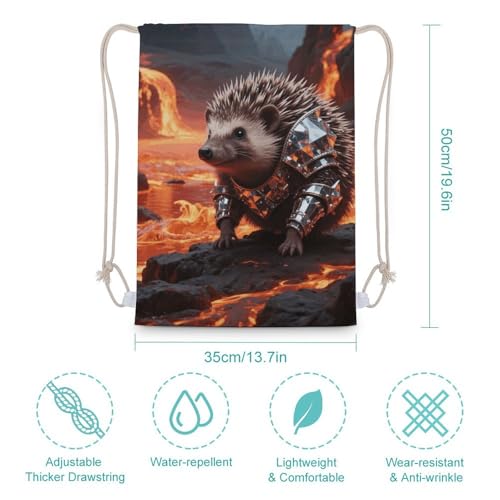 Iamond - Armored Hedgehog Drawstring Backpack Gym Bag Lightweight Sackpack Gift for Hiking Travel Beach Shopping2