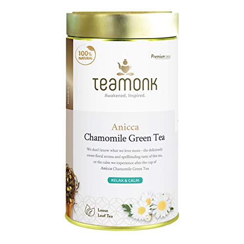 Teamonk Anicca Blue Mountain Chamomile Green Tea Loose Leaf (87 Cups) | 100% Natural Chamomile Tea | Chamomile Tea Leaves for Relaxation | Detox Bedtime Tea | No Additives - 6.1 oz