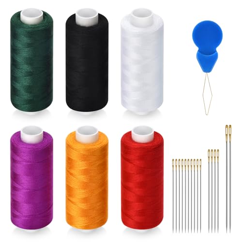 6 Pcs Sewing Thread Kit 400 Yards Each Spool 402 Polyester Thread with Sewing Needle & Threader Sewing Threads for Sewing Machine Hand Stitching Embroidery