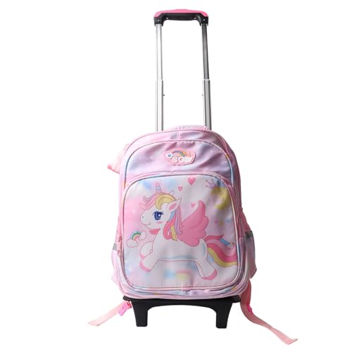 Cryfokt Mochila con Ruedas para Niños, Color Rosa, con Tira Reflectante, Mochila Escolar con Ruedas Que Ahorra Mano de Obra, Ideal para Viajes o Deportes Al Aire Libre