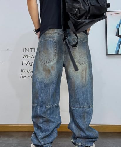 Men’S Vintage Hip Hop Distressed Ripped Straight Leg Washed Denim Cargo Pants Slim Fit Full Length Button Fly Streetwear3