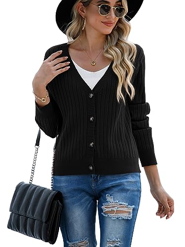Image of Women's Long Sleeve Cardigan Sweaters Casual V Neck Soft Knit Jacket Button Down Cardigan for Women Winter Fall