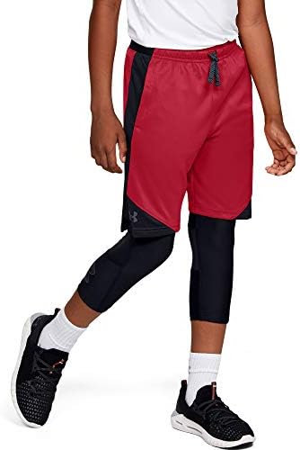 Under Armour Boys' Stunt 2.0 Workout Gym Shorts , Red (600)/Pitch Gray , Youth Large