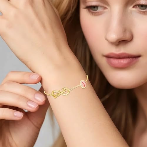 Image of Softball /Volleyball /Soccer /Basketball Bracelet for Girls Teen Women,14K Gold Plated Infinity Charm Link Bracelet Sports Accessories Jewelry Gifts for Lovers Players Team Coach
