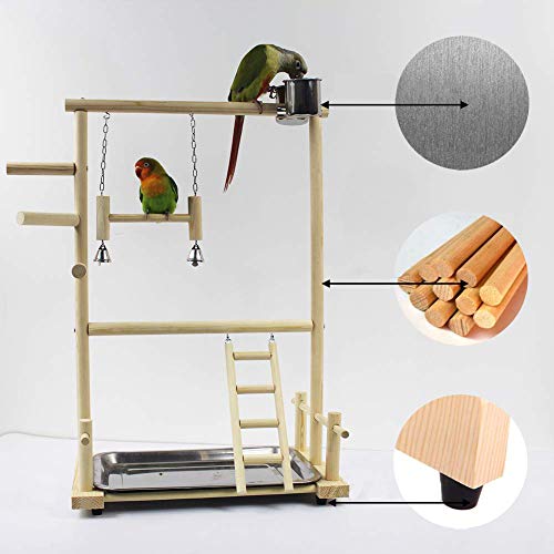 Papegaai, speelplaats, vogelspeelplaats, valkparkiet, speelplaats, houten baars, gymzaal, ladder, met feeder, cups… - Afbeelding 4