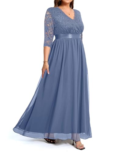 Image of Pinup Fashion Wedding Dresses for Bride Plus Size - Formal Evening Gown Wrap Neck Lace Chiffon Long Dress