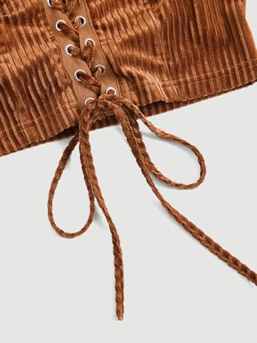 Lace Up Halter Crop Top Rust Brown - Image 6