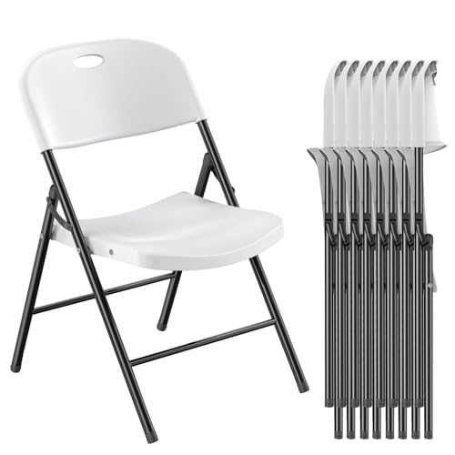 Nazhura 350 Weight Limit Heavy Duty Plastic Folding Chair with Reinfoced Steel Frame for Indoor and Outdoor Wedding Party Restaurant Meeting Room Patio and Garden (8 White)