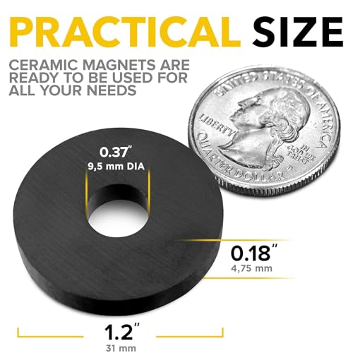 Image of Heavy Duty Ring Magnets - Ultra Strong (1.2x0.18 /30x4.5mm, 80 pcs) Magnets with Holes for DIY & Crafts - Space Organization Set for Home, Workshop, Refrigerator, Whiteboard, Office, Classroom