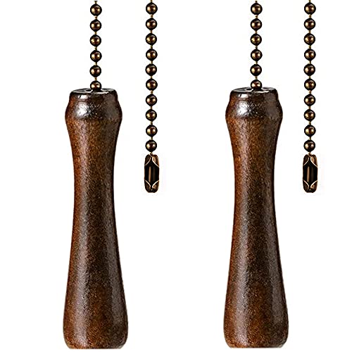 Akahttbn Decorative Ceiling Fan Ornaments - 12 Inch Walnut Bronze Wooden Hammer Pull Chain Set (Copper Pull Chain) 2 Pcs