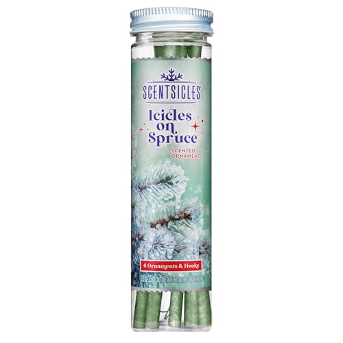 Scentsicles Icicles on Spruce Scented Christmas Ornament Sticks with 6 Hooks - 1 Bottle (6 Sticks Total)